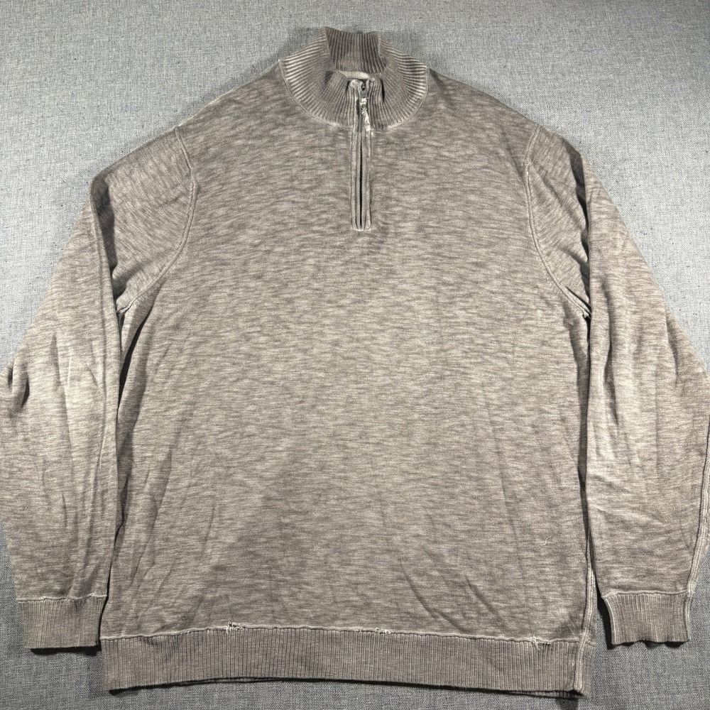 Tommy Bahama Quarter Zip Sweater Mens Large‎ Gray Cotton Ribbed Knit Pullover